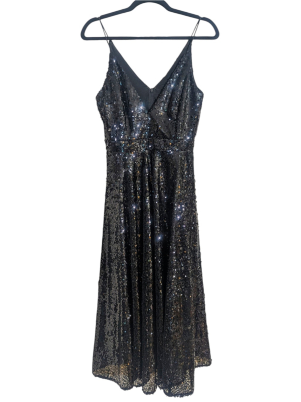 Jay Godfrey Black Sequin V-Neck Midi Dress Size 4 - Picture 2 of 10